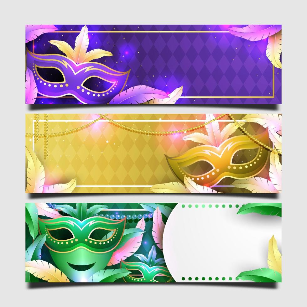 conjunto de banners de celebración de carnaval de mardi gras vector