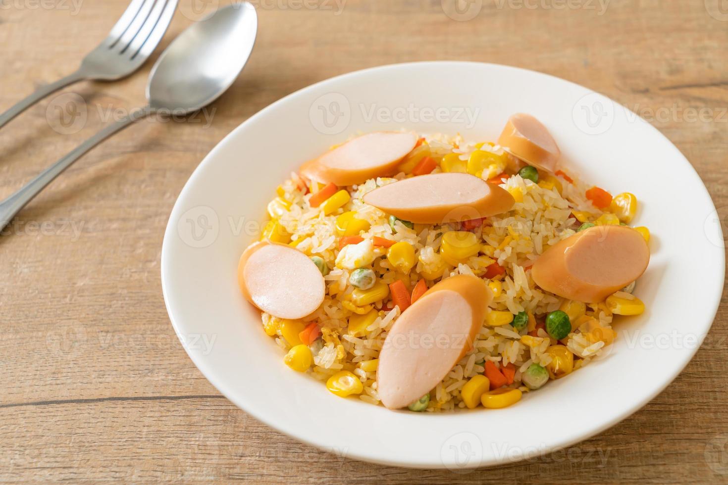 fried rice with sausage and mixed vegetable photo