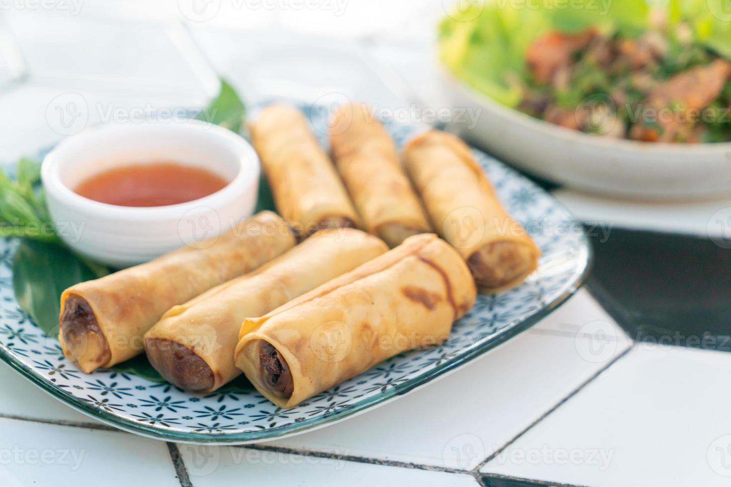 Fried Spring Rolls with dipping sauce photo