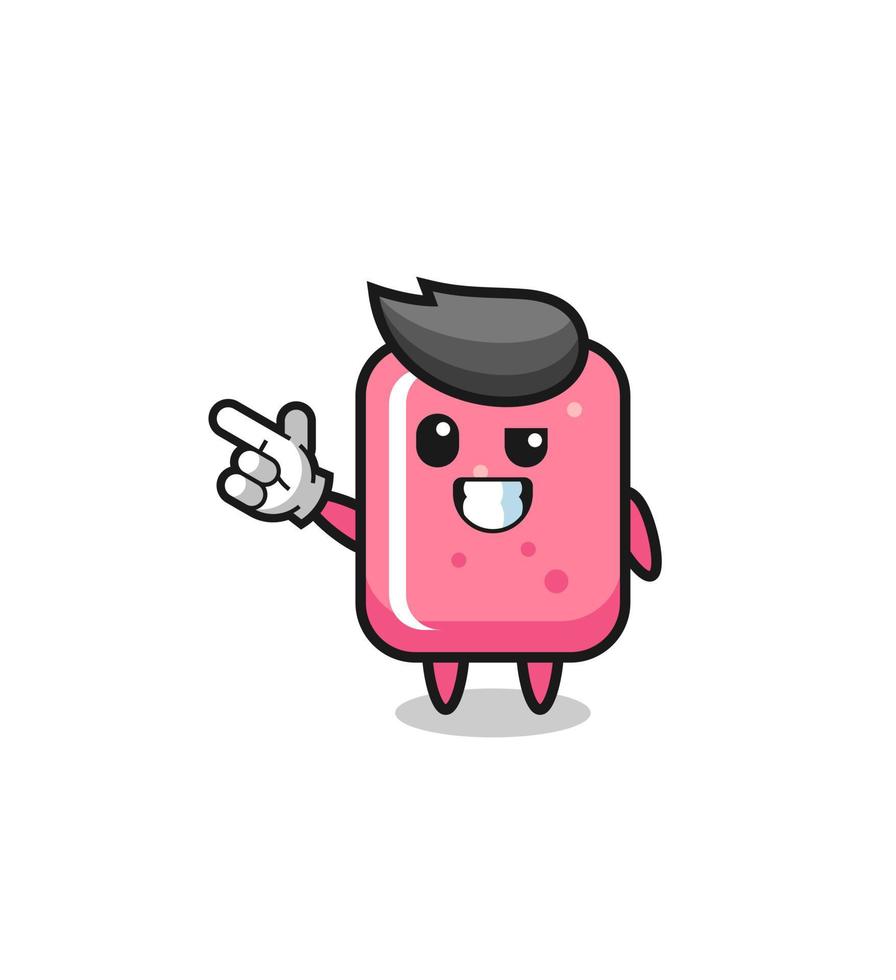 bubble gum mascot pointing top left vector