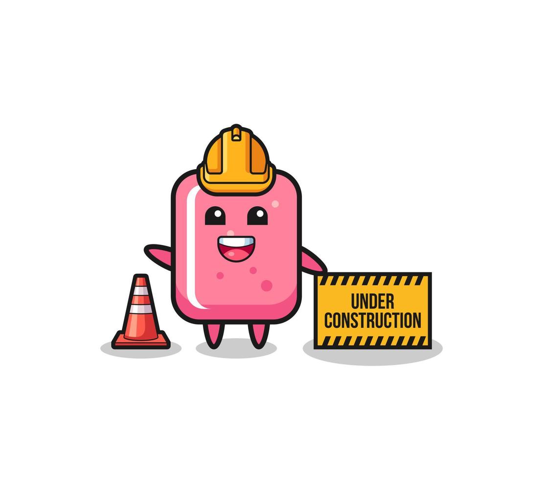 Ilustración de chicle con banner en construcción vector