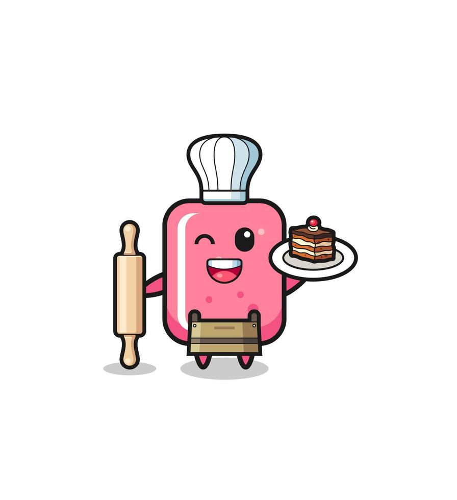 bubble gum as pastry chef mascot hold rolling pin vector