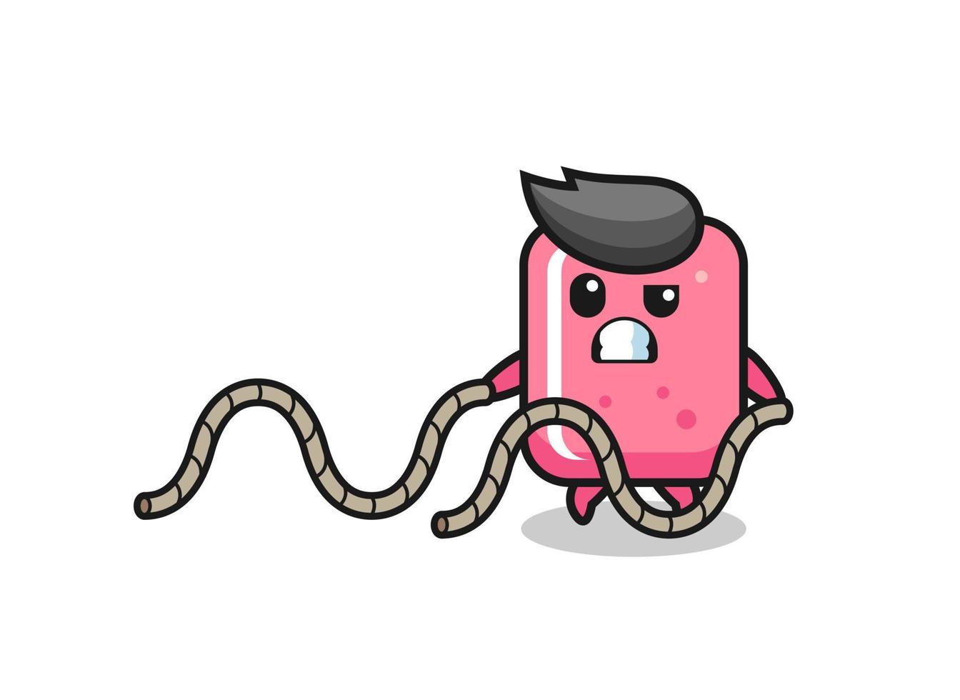 illustration of bubble gum doing battle rope workout vector