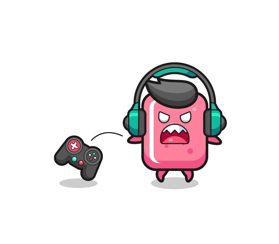 bubble gum gamer mascot is angry vector