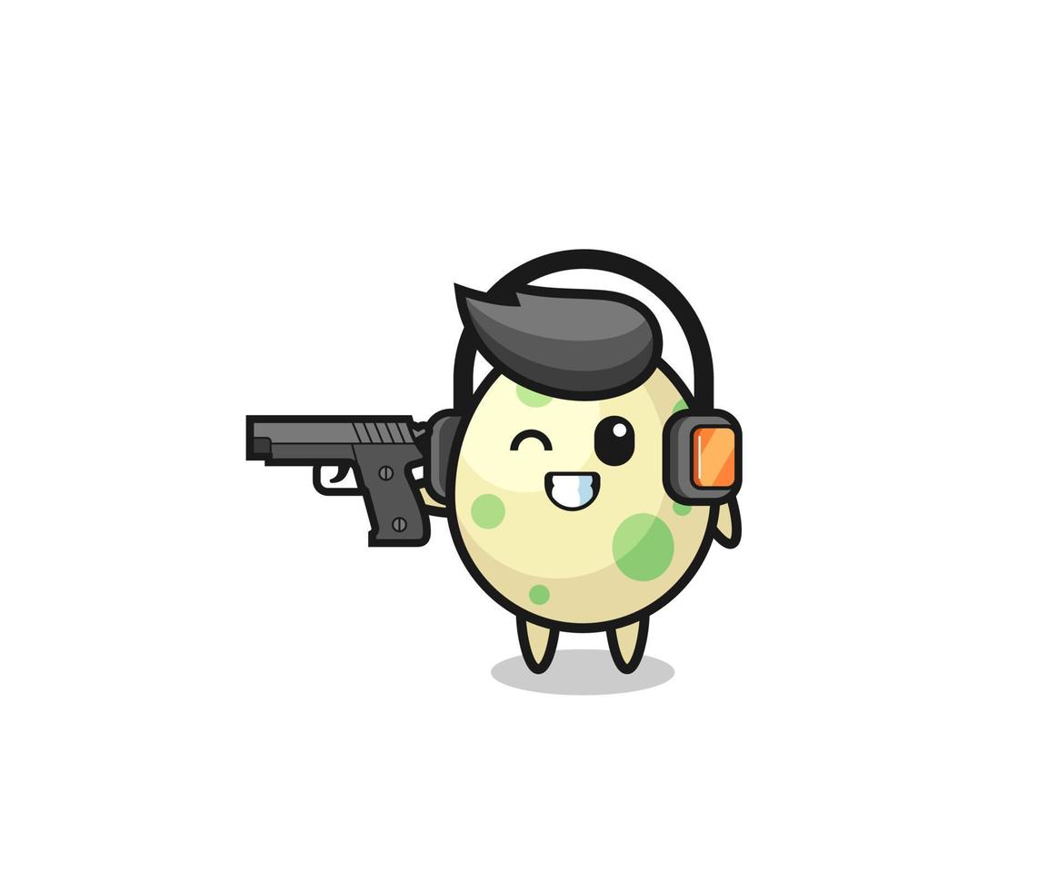 illustration of spotted egg cartoon doing shooting range vector