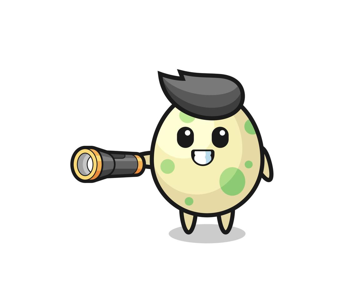 Mascota de huevo manchado sosteniendo linterna vector