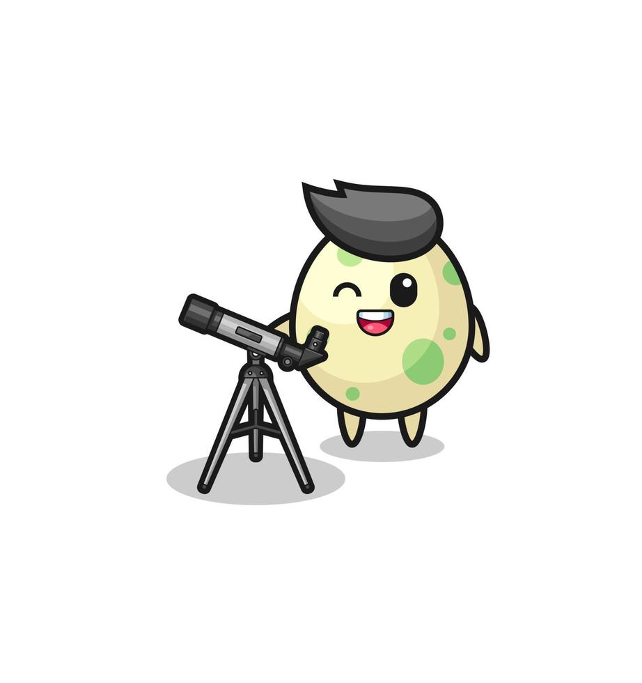 spotted egg astronomer mascot with a modern telescope vector