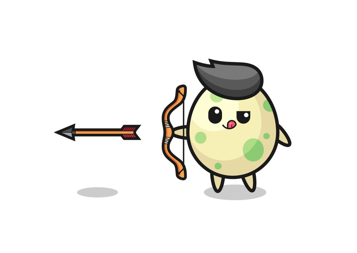 illustration of spotted egg character doing archery vector