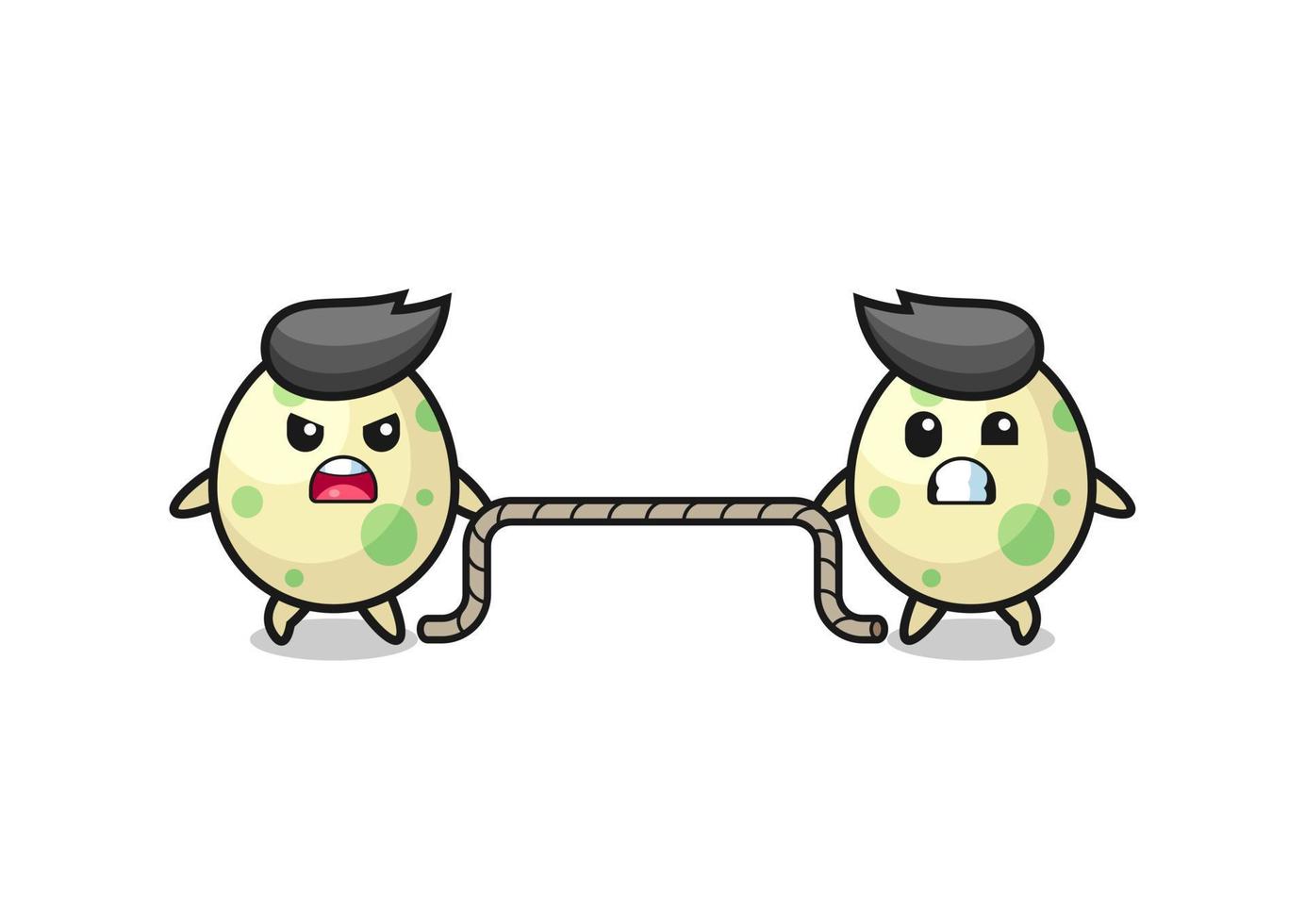 cute spotted egg character is playing tug of war game vector