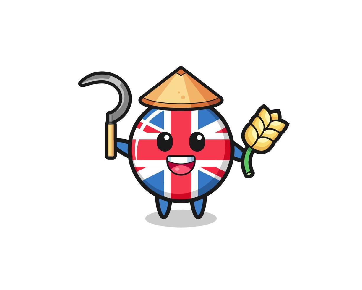 united kingdom flag Asian farmer holding paddy vector