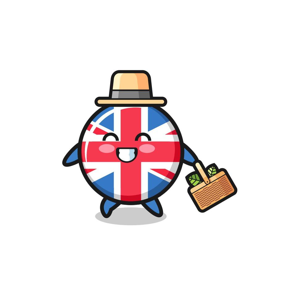 personaje de herbolario de la bandera del reino unido buscando una vector