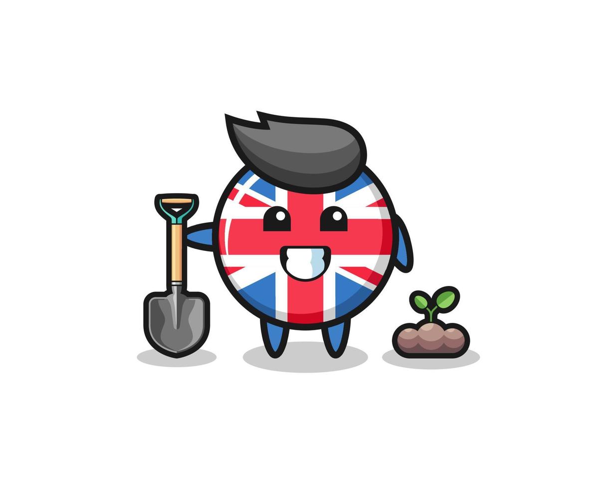 cute united kingdom flag cartoon is planting a tree seed vector