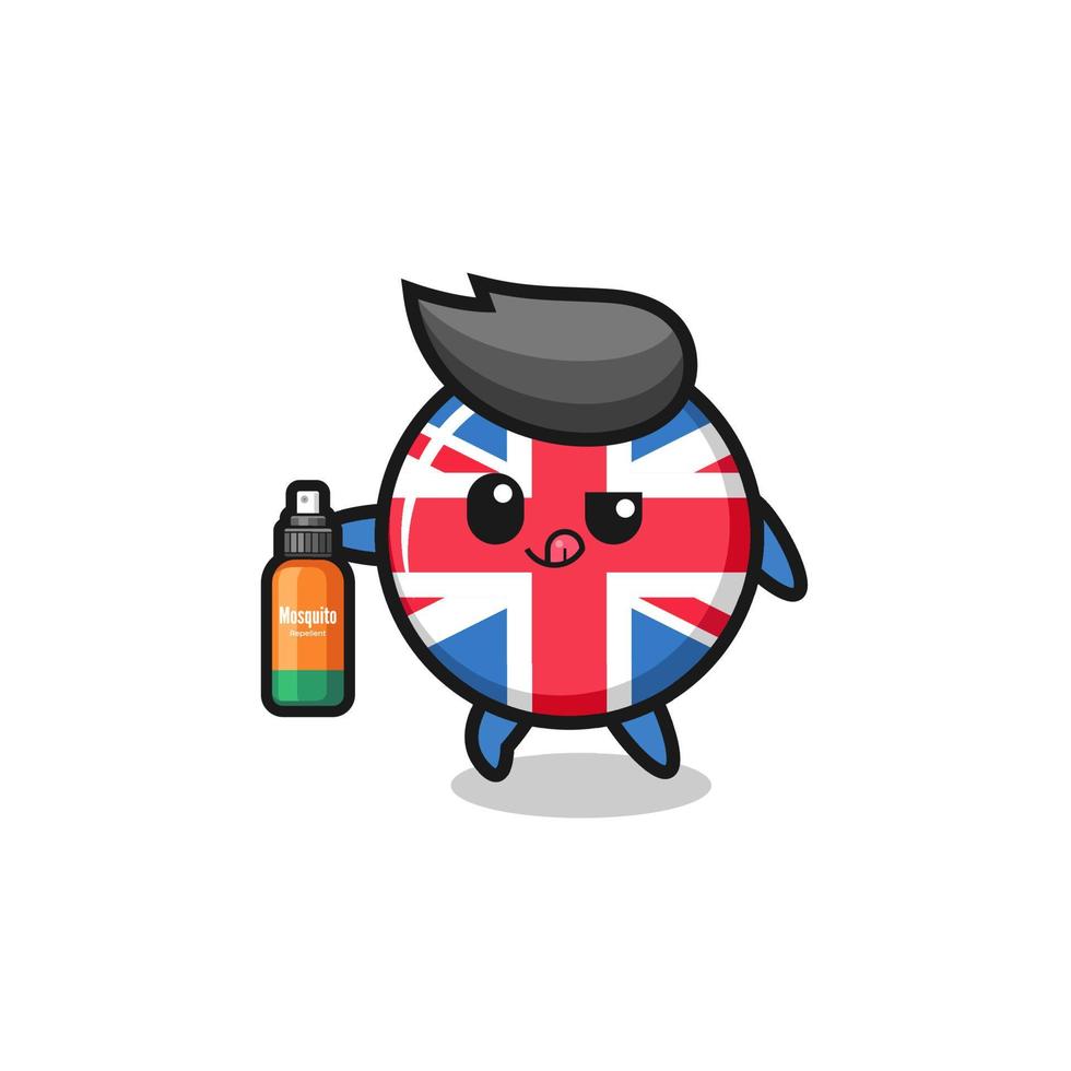 cute united kingdom flag holding mosquito repellent vector