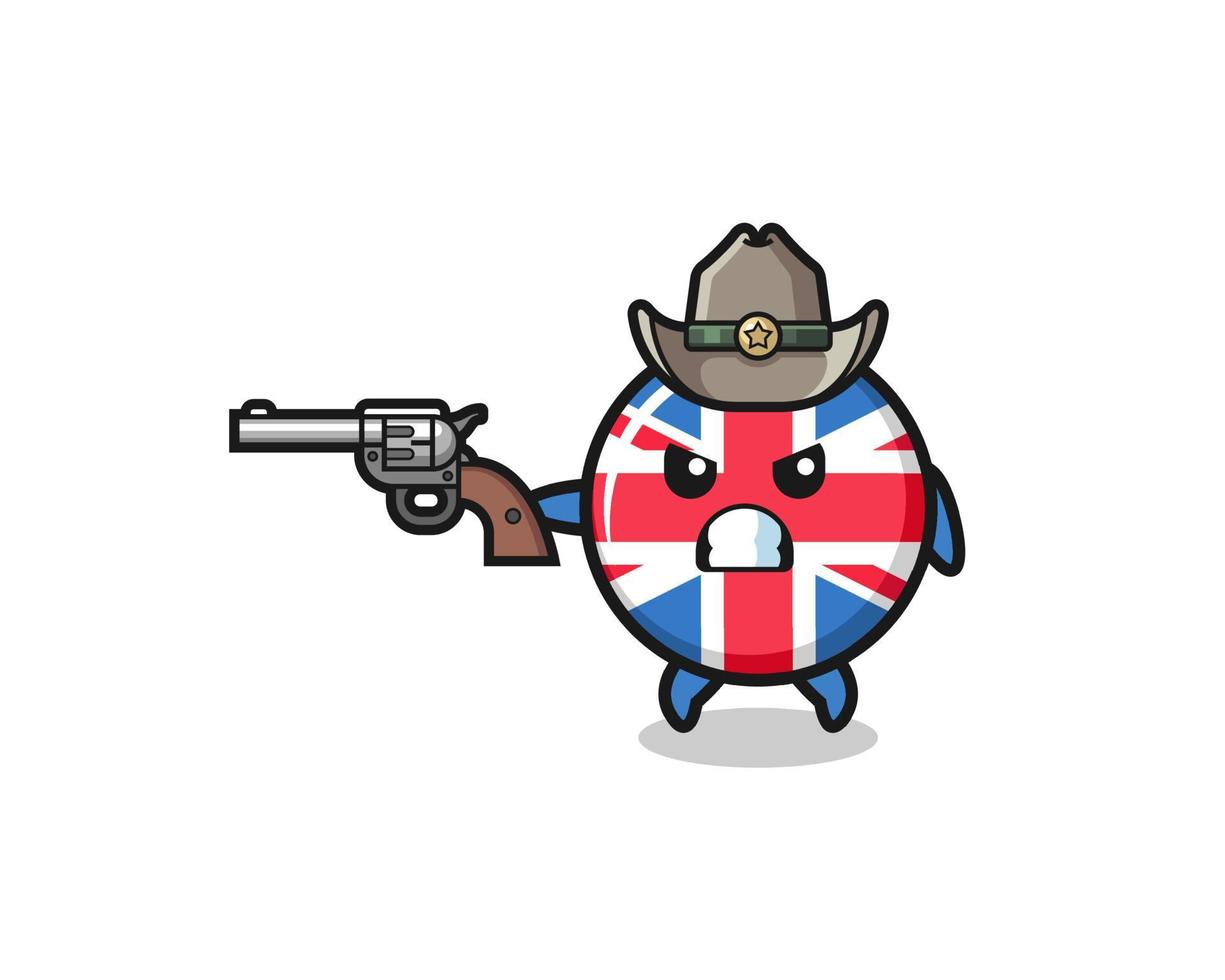 El vaquero de la bandera del Reino Unido disparando con una pistola vector