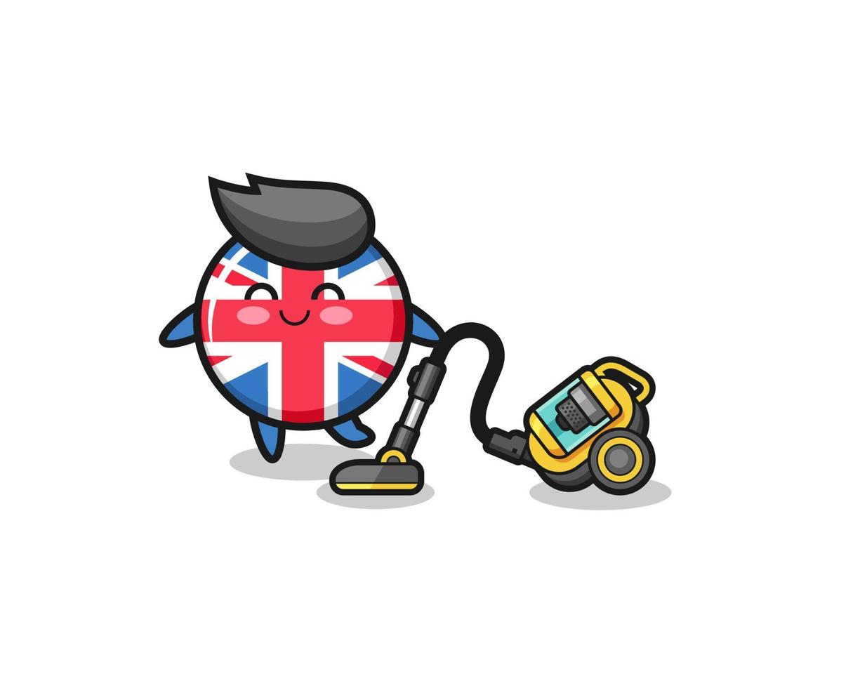 cute united kingdom flag holding vacuum cleaner illustration vector