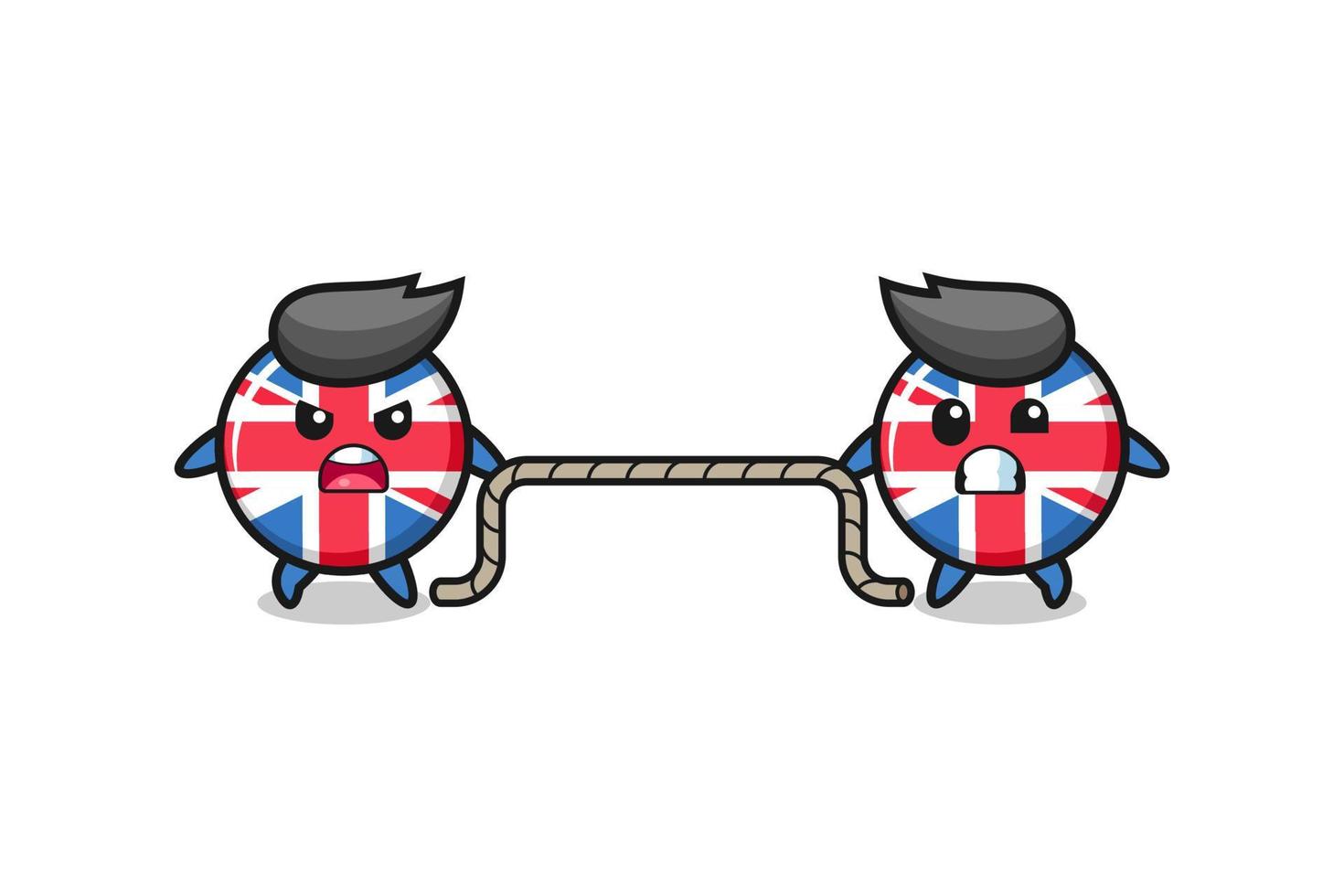 cute united kingdom flag character is playing tug of war game vector