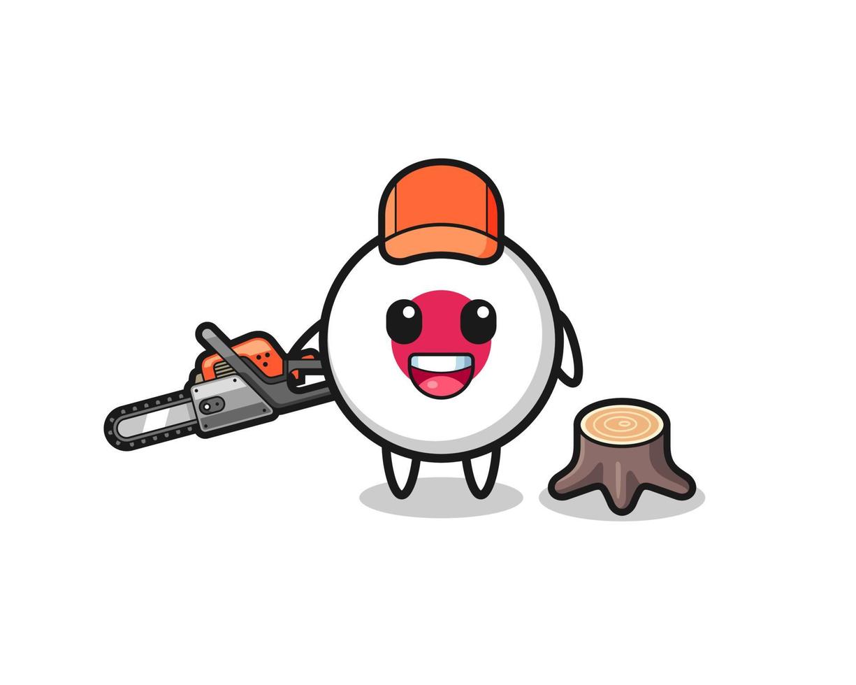 japan flag lumberjack character holding a chainsaw vector
