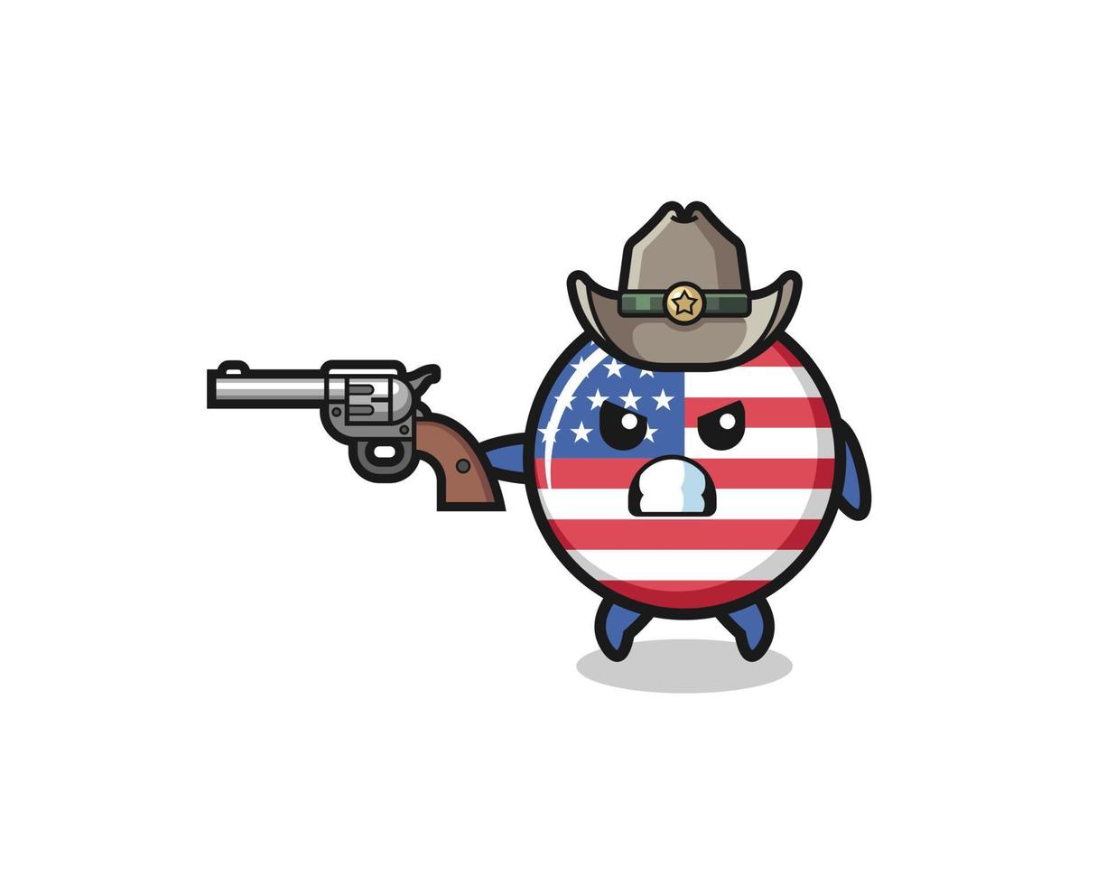 El vaquero de la bandera de los Estados Unidos disparando con una pistola vector