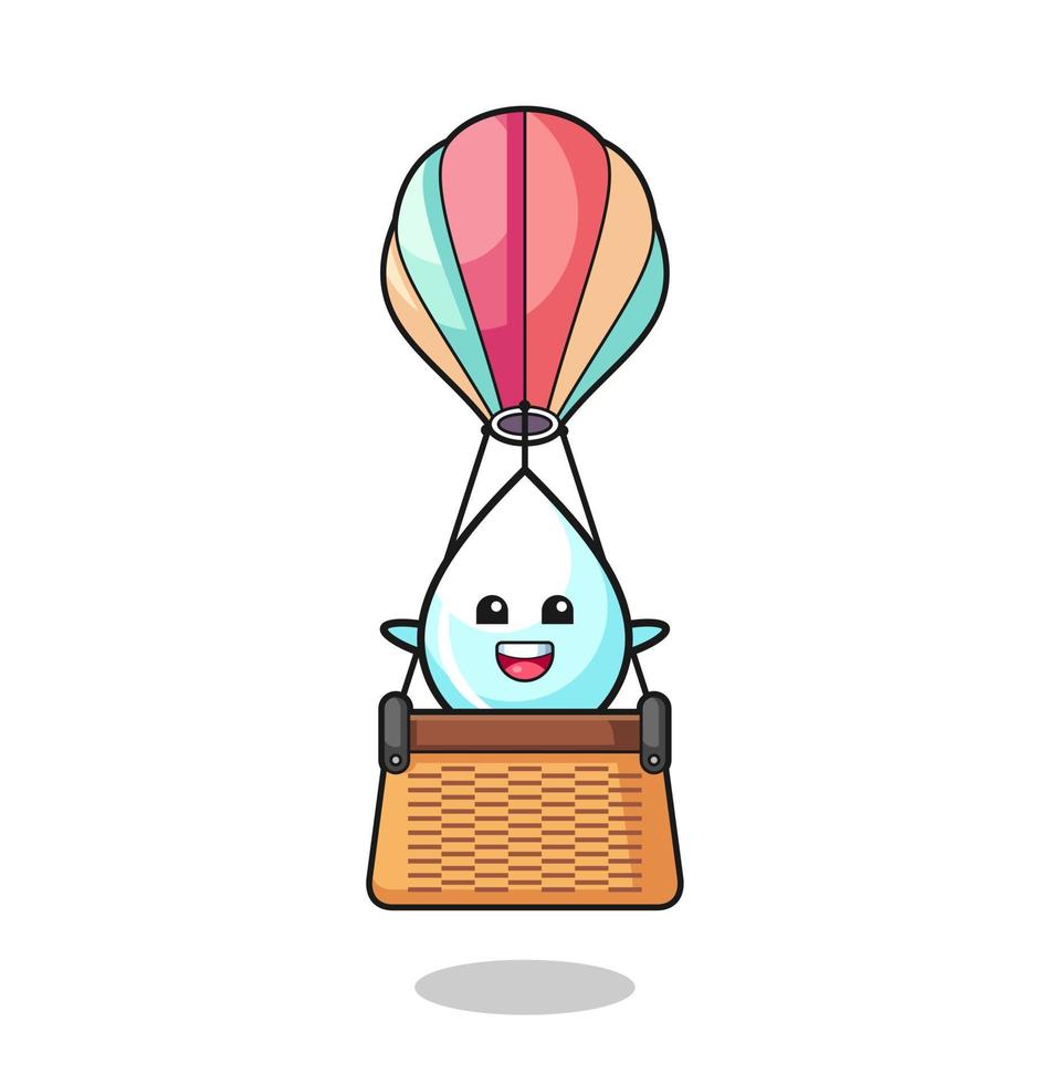 milk drop mascot riding a hot air balloon vector