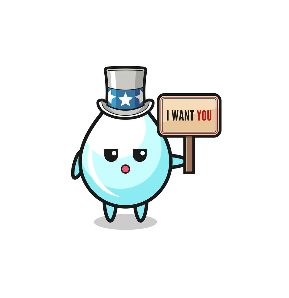 milk drop cartoon as uncle Sam holding the banner I want you vector