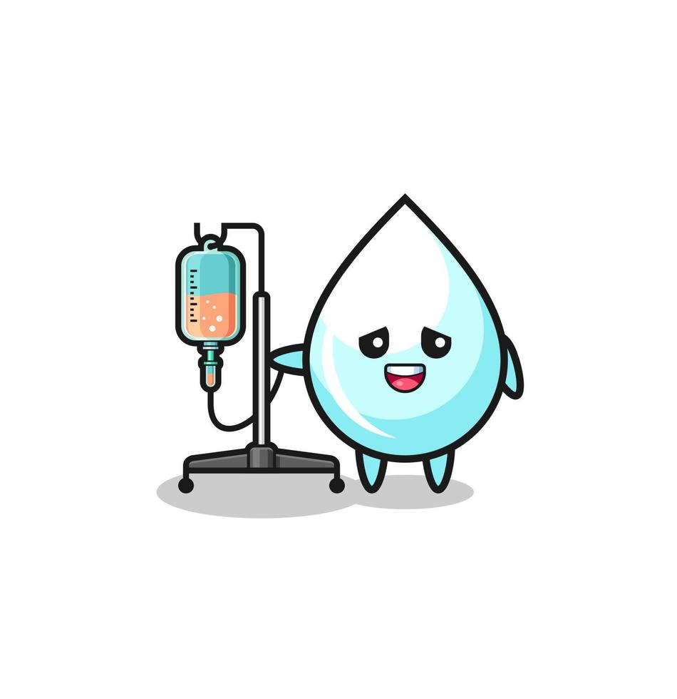 cute milk drop character standing with infusion pole vector