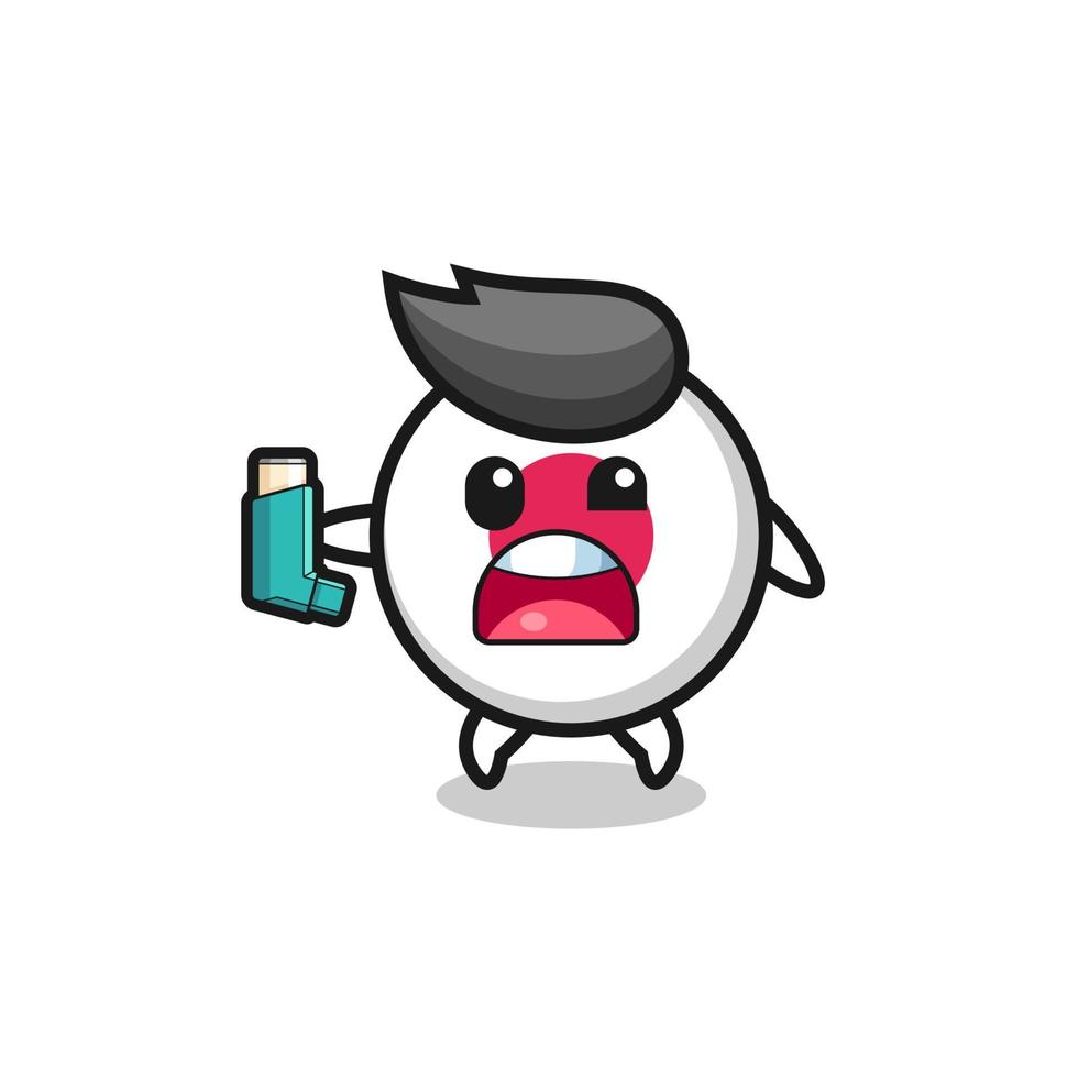 mascota de la bandera de japón que tiene asma mientras sostiene el inhalador vector