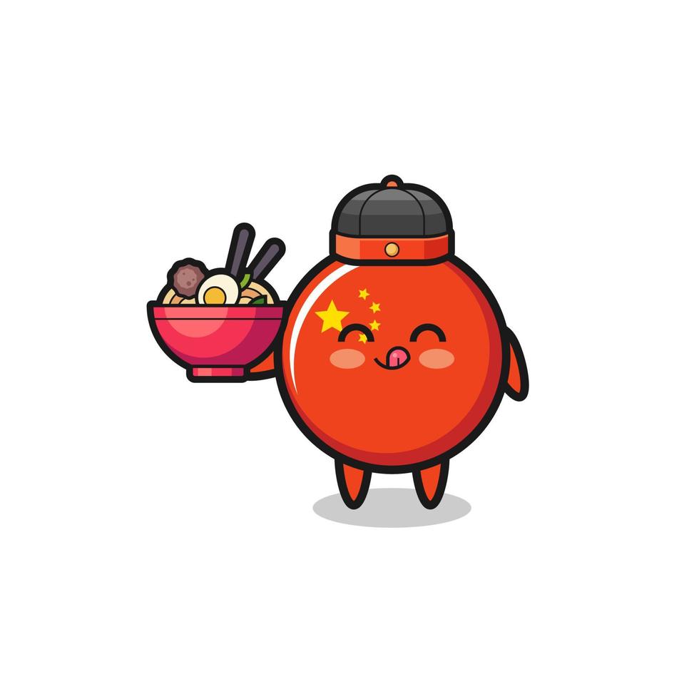 china flag as Chinese chef mascot holding a noodle bowl vector