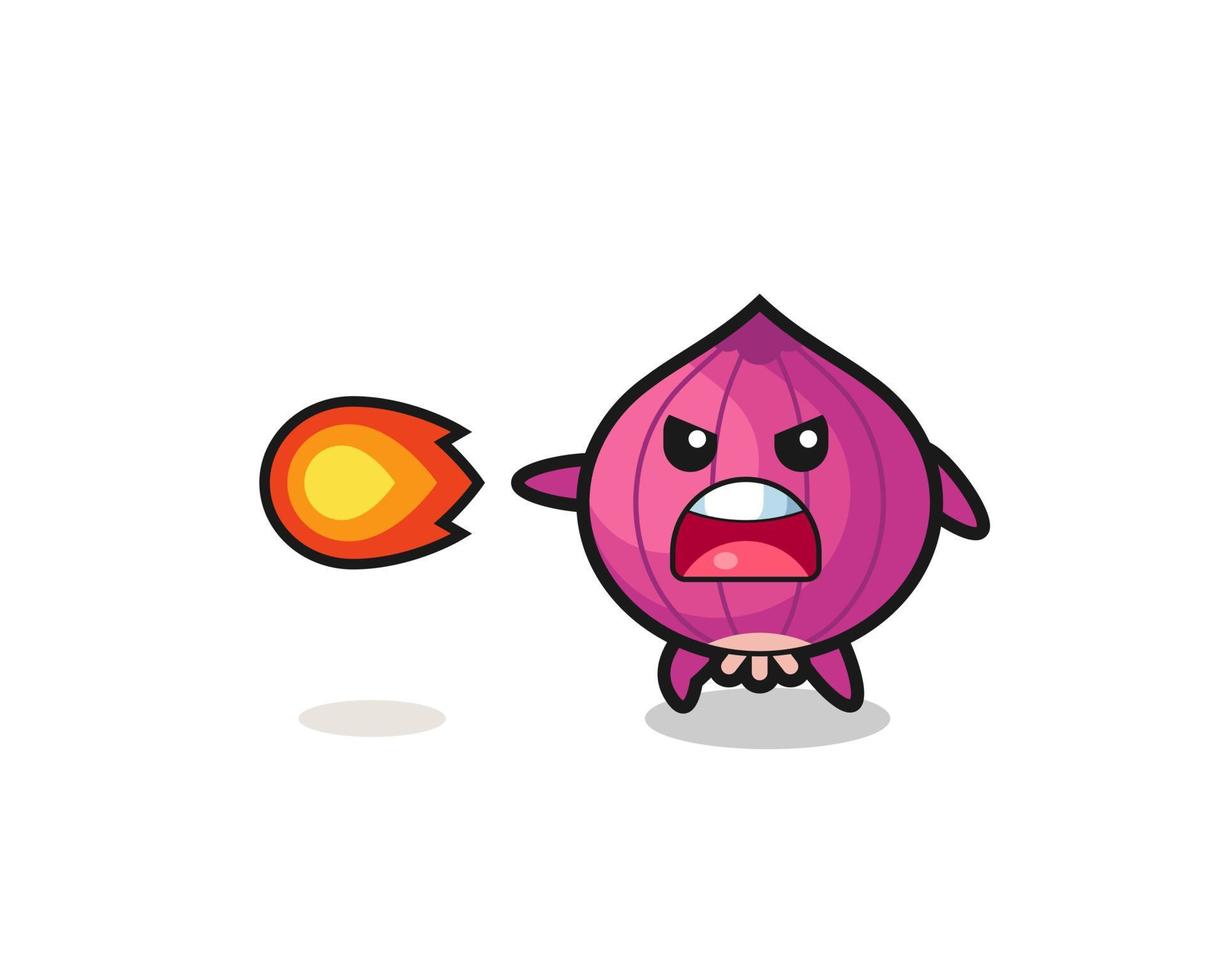 cute onion mascot is shooting fire power vector