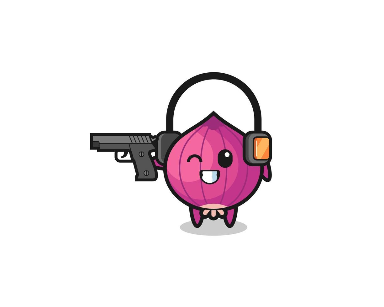 illustration of onion cartoon doing shooting range vector