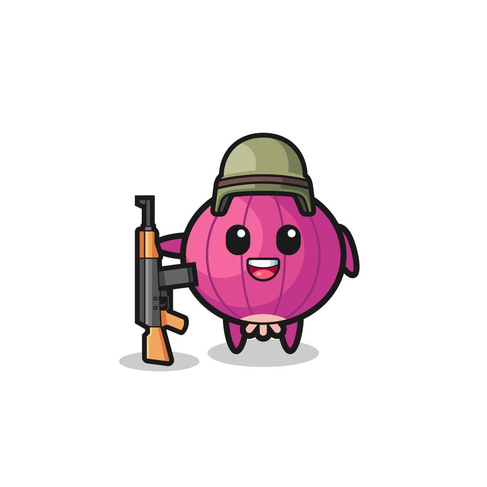 linda mascota de cebolla como soldado vector