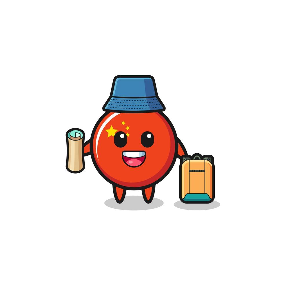 china flag mascot character as hiker vector