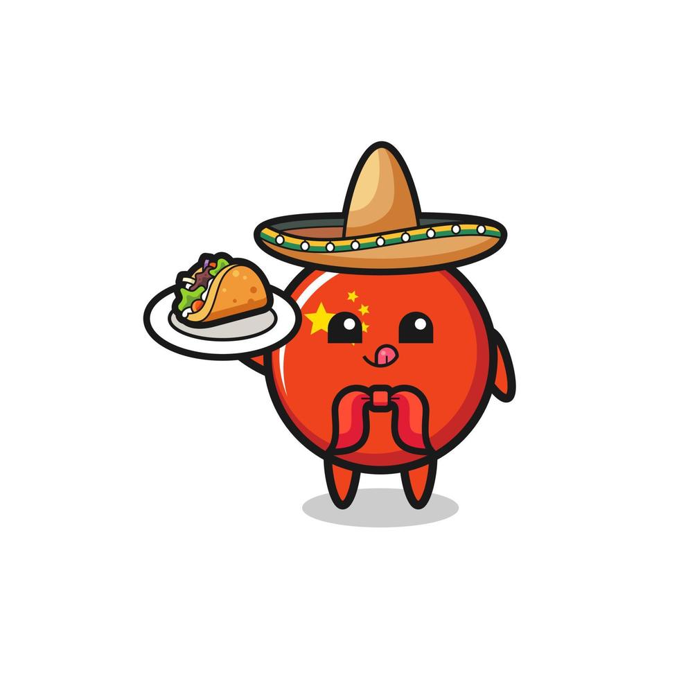 china flag Mexican chef mascot holding a taco vector