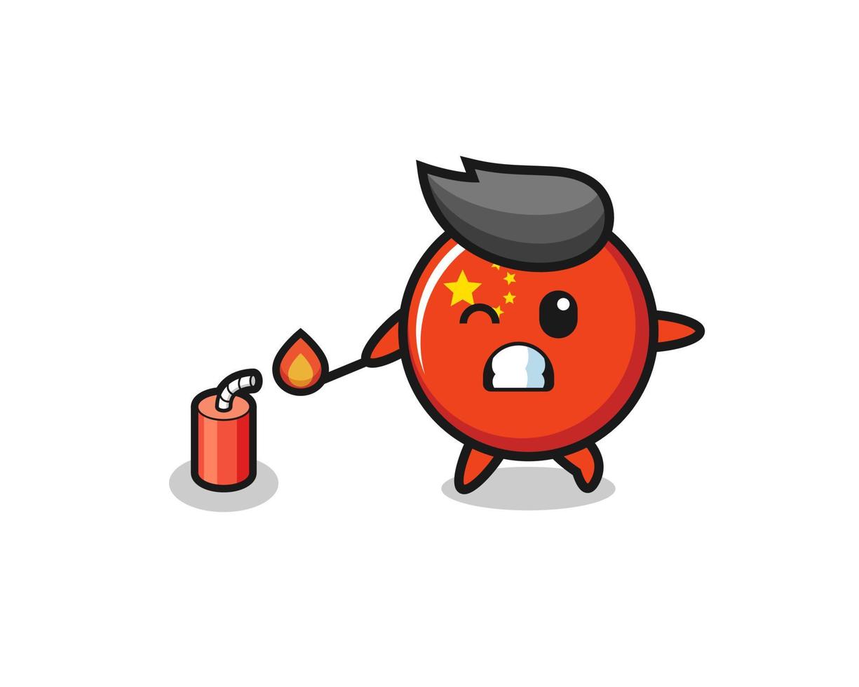 china flag mascot illustration playing firecracker vector