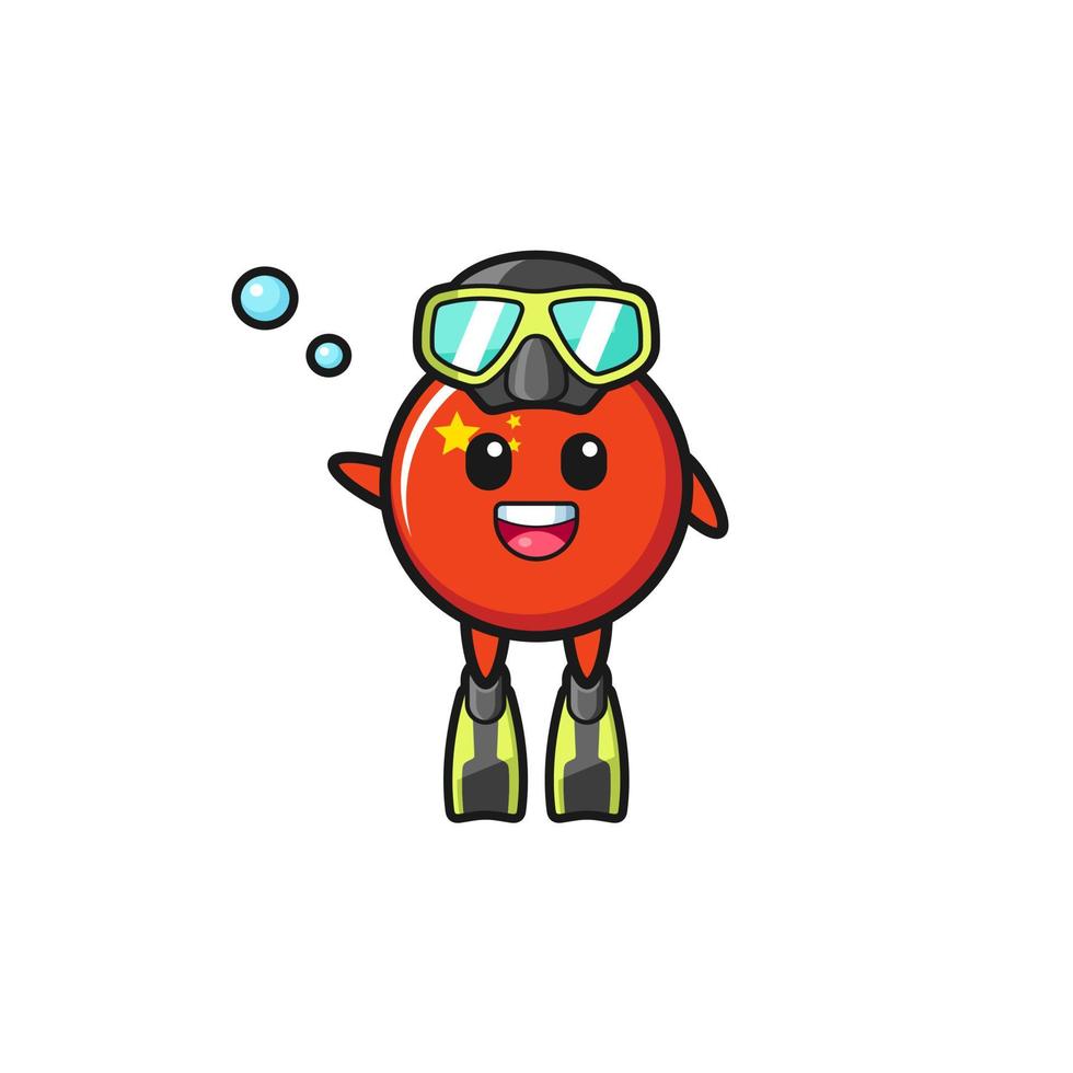 the china flag diver cartoon character vector
