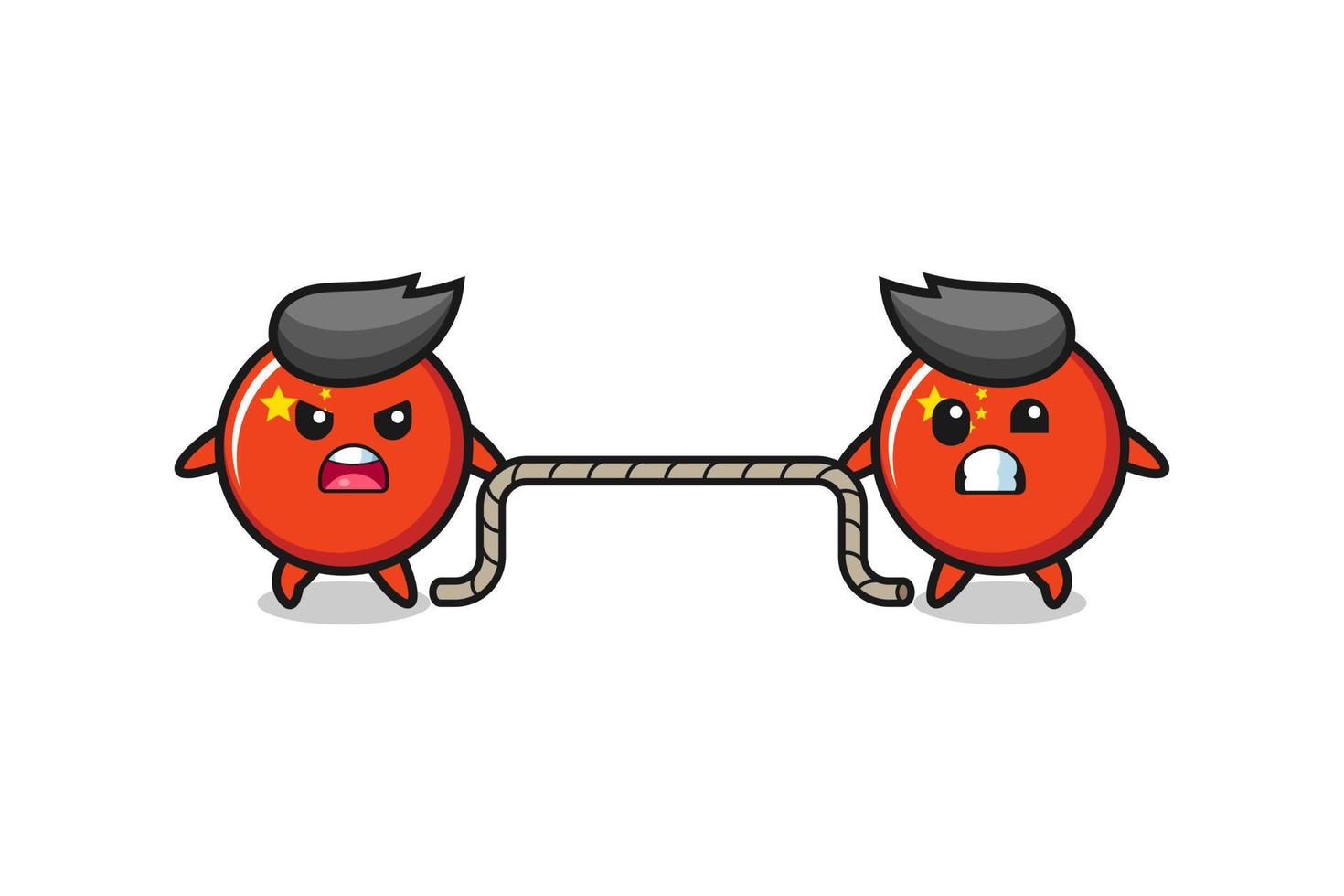 cute china flag character is playing tug of war game vector