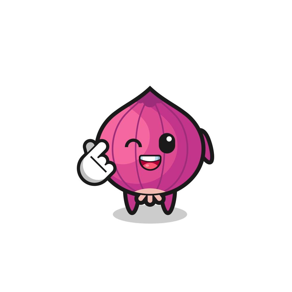 onion character doing Korean finger heart vector