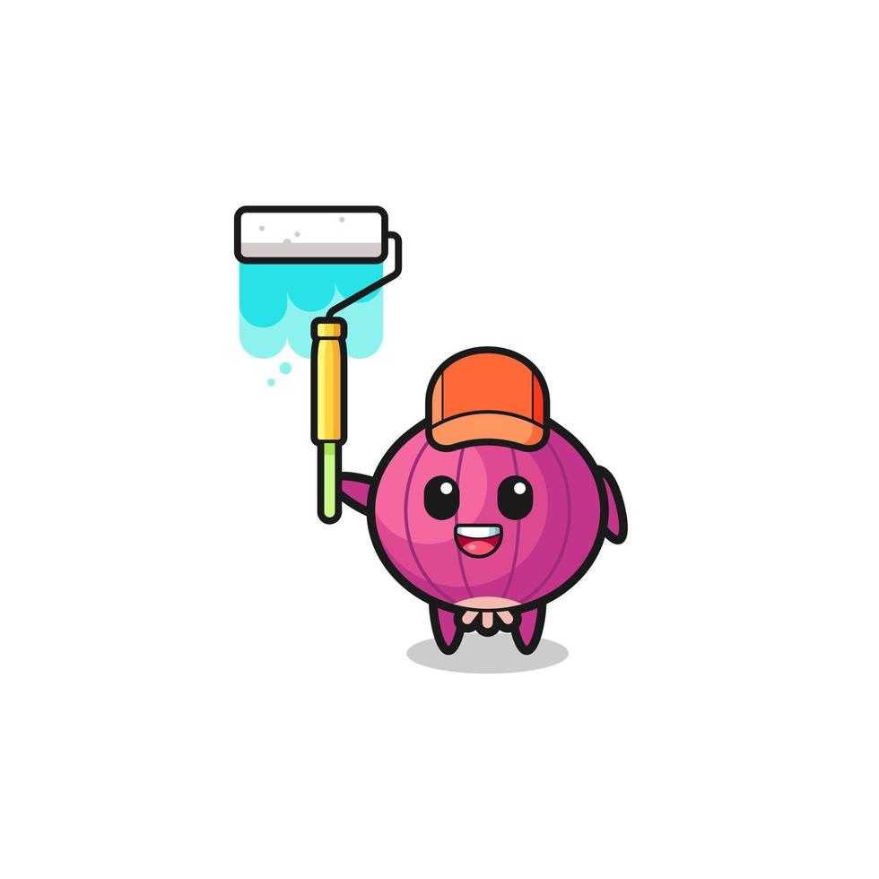 the onion painter mascot with a paint roller vector