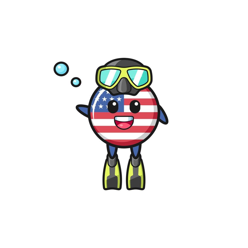 the united states flag diver cartoon character vector