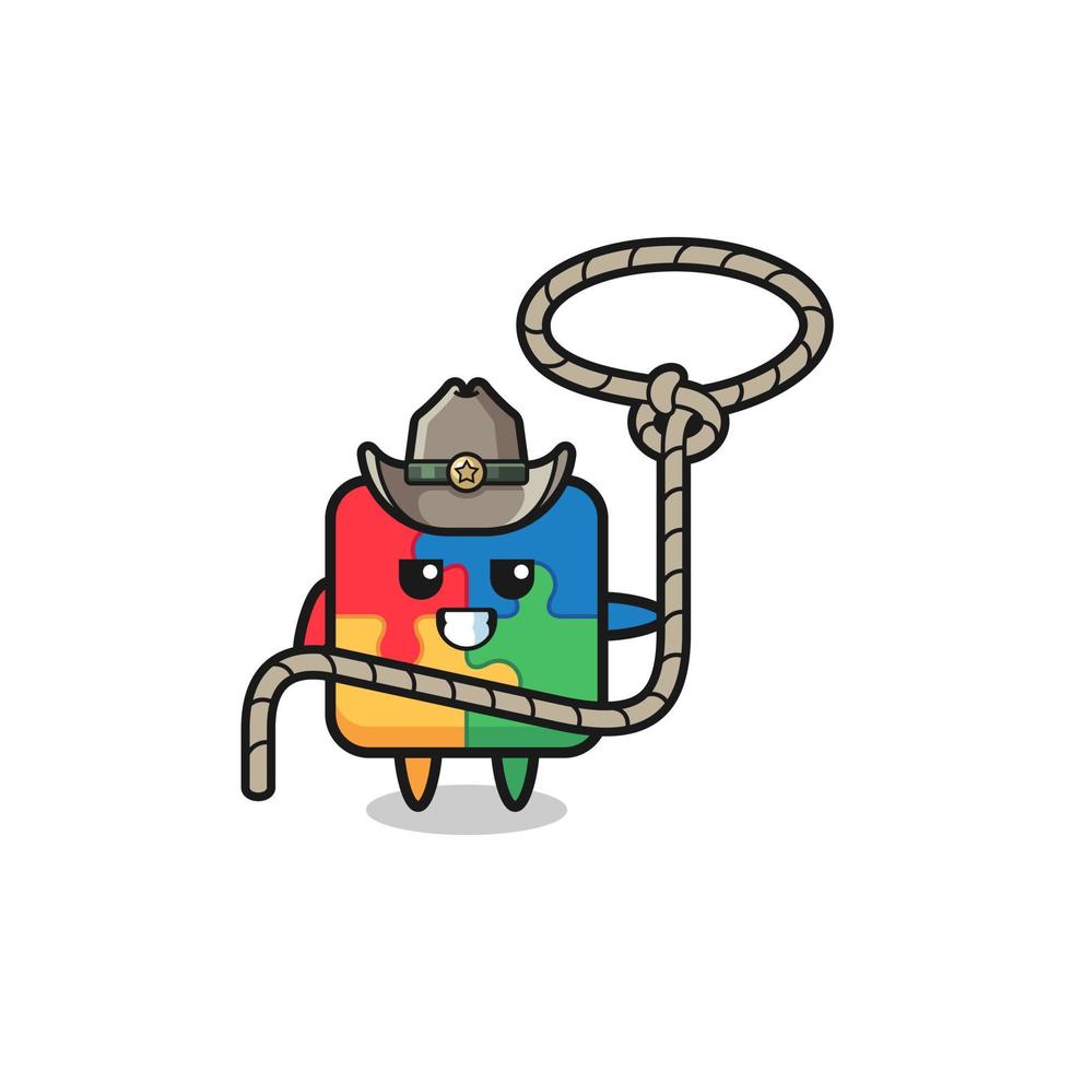 the puzzle cowboy with lasso rope vector