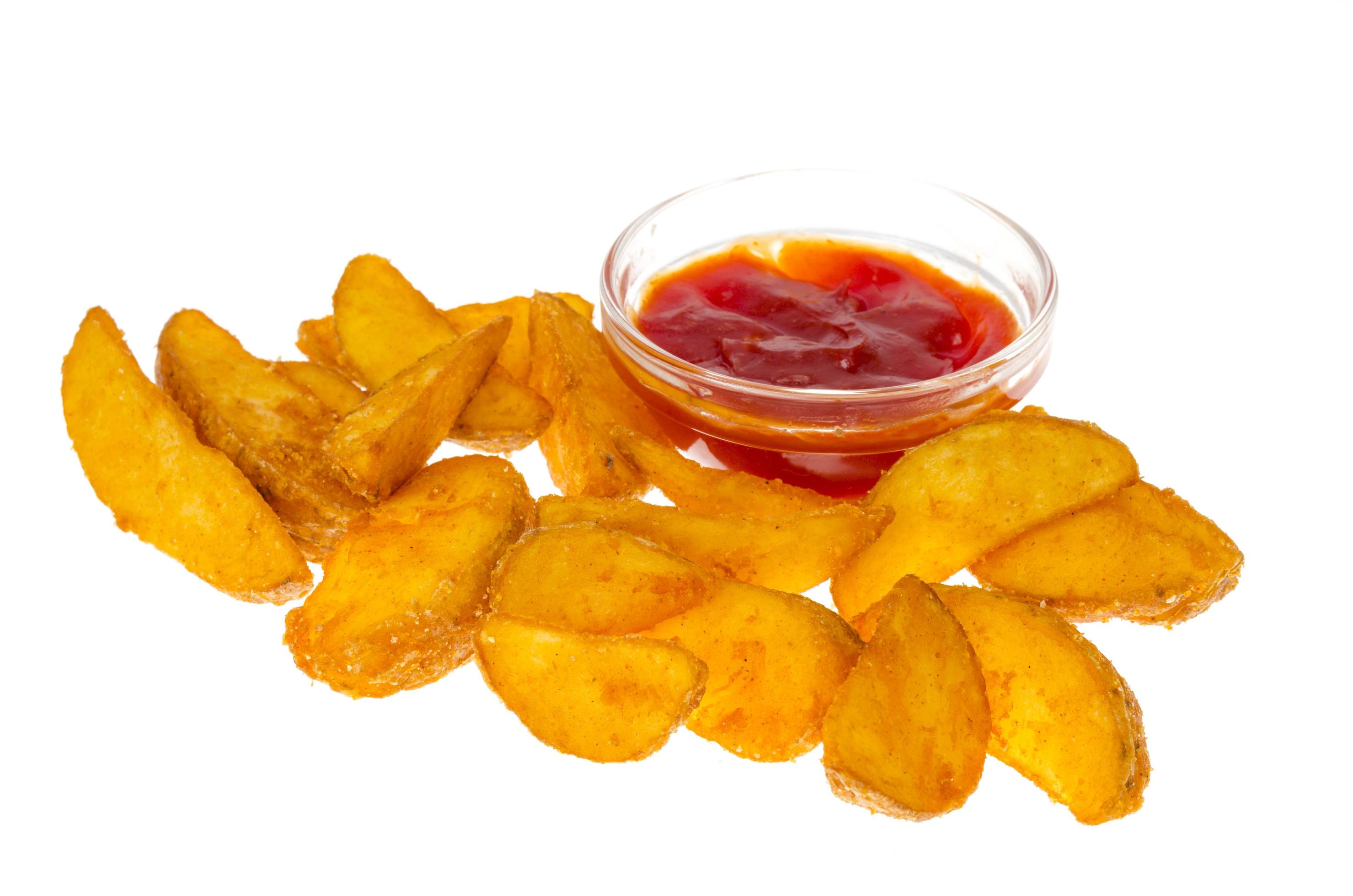 Rustic potato wedges and ketchup on white background 4424911 Stock