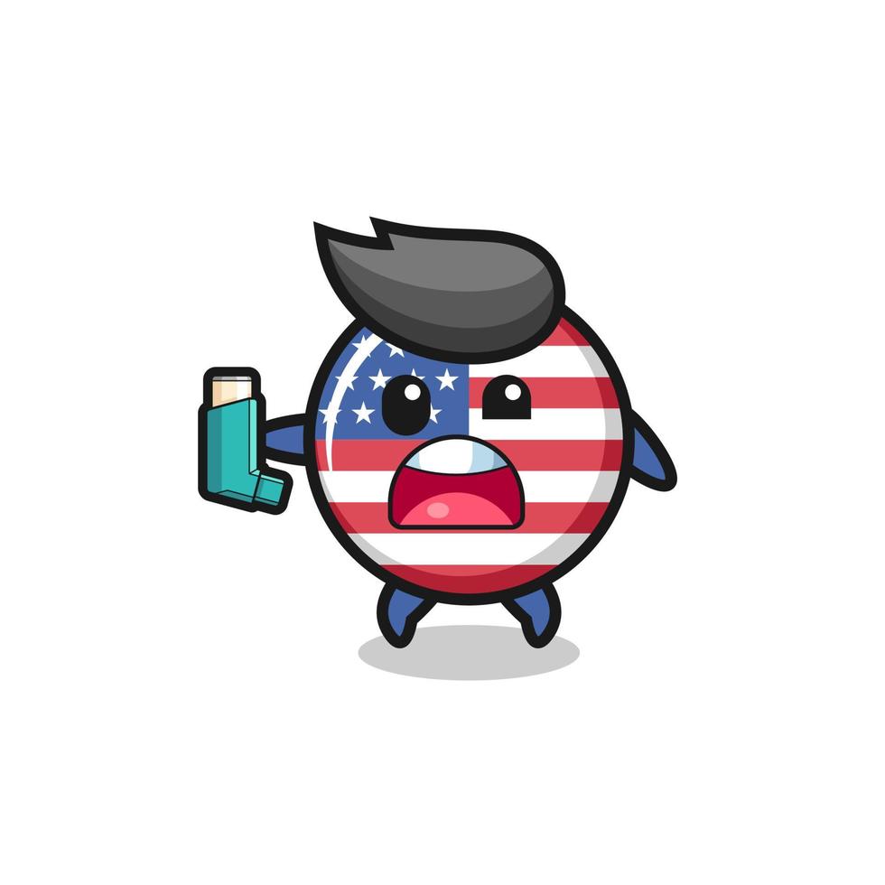 mascota de la bandera de los Estados Unidos que tiene asma mientras sostiene el inhalador vector