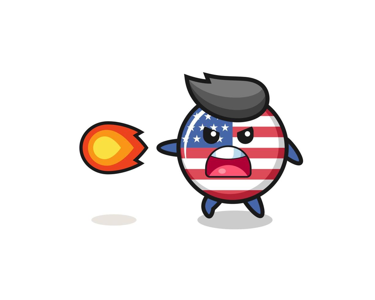 cute united states flag mascot is shooting fire power vector