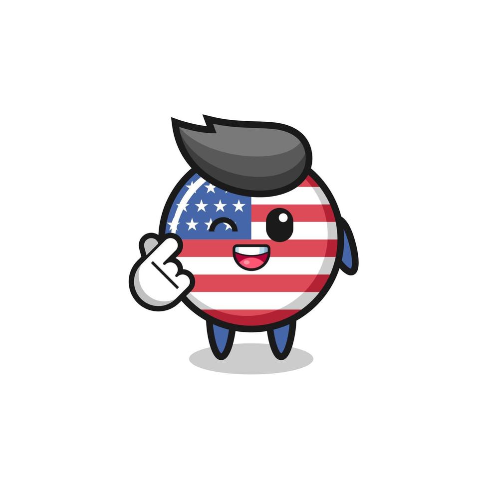 united states flag character doing Korean finger heart vector