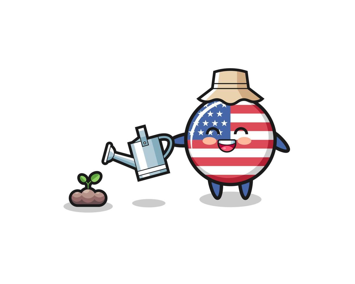 cute united states flag is watering plant seeds vector