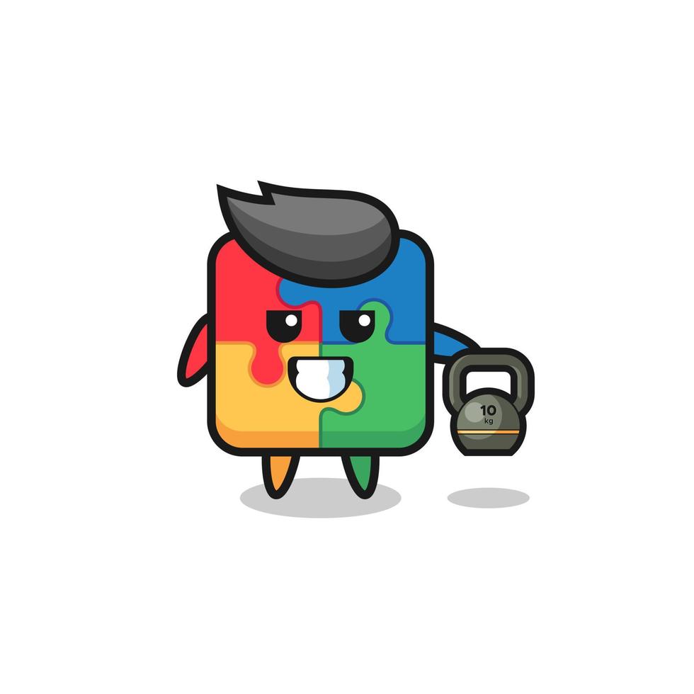 puzzle mascot lifting kettlebell in the gym vector