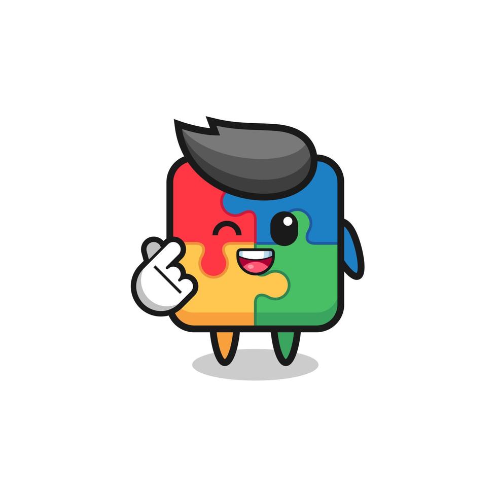 puzzle character doing Korean finger heart vector