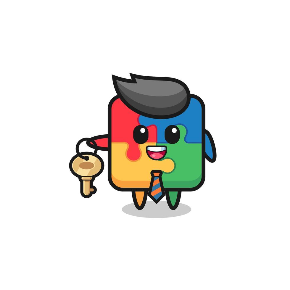 cute puzzle as a real estate agent mascot vector