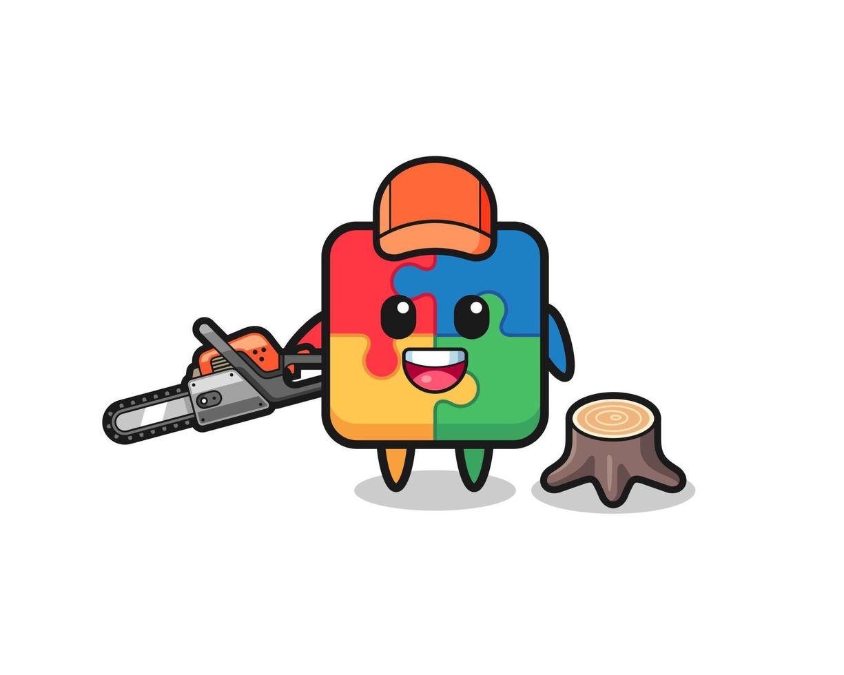 puzzle lumberjack character holding a chainsaw vector