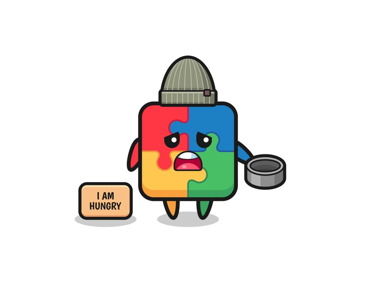 cute puzzle beggar cartoon character vector