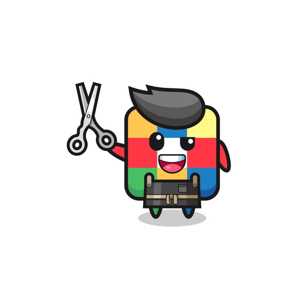 cube puzzle character as barbershop mascot vector